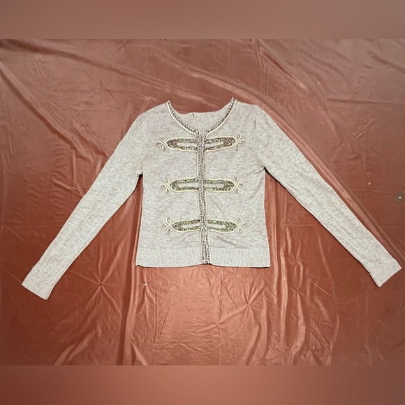 Vintage Gray Silver Beaded Embellished Military Cropped Cardigan Size Small $200 - Picture 2 of 11